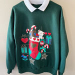 Vintage Ugly Christmas Sweatshirt Adult Medium Green Stocking 90s Shirt Top Photo 0