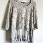 CLOTHES HEAD Gray Linen & Lace Boho Tunic Top S Photo 0