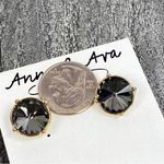 Anna & Ava  Dark Gray Rhinestone Stud Earrings Fashion Gold Tone Photo 5
