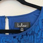 Lulus Heartbeats Blue Eyelash Trim Tiered Lace Blouse Crop Top ONLY Size XL Photo 6