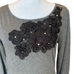 Garnet Hill Embellished Long Sleeve Top Womens Small Gray Black Photo 4