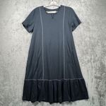 Logo by Lori Goldstein Dress Blue Midi Womens Medium Short Sleeve Tiered Casual‎ Photo 1