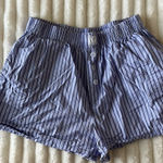 Happily Gray Striped Blue Women's Shorts Photo 0