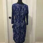 Kasper Laurissa Sheath Dress Sz Medium Royal Blue White Lace Floral Long Sleeve Photo 5
