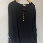 Boutique Vafful Womens V Neck Henley Shirts Long Sleeves Tunic Lace Tops Black Large Photo 3