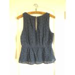 Abercrombie & Fitch Crochet V-Neck Tank Peplum Top Navy Blue Large Lace Lined Photo 3