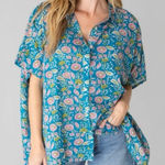 Natural Life One Size Kelly Oversized Cotton Button Down Multi Floral Print Photo 0