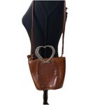 Brighton Y2K Brown Leather Crocodile Printed Silver Heart Handles Small Tote Photo 2