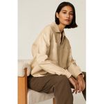 Saylor  Top Womens Small‎ Tan Remi Faux Leather 1/4 Zip Pullover Photo 2