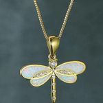 White Opal Dragonfly Gold Pendant Necklace Cyrstal - Beautiful Nature, Elegant Photo 3