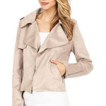 Haute Monde Motorcycle Suede Taupe Beige Jacket Sz S Lightweight Blazer Zip Pockets Photo 0