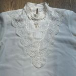 Vtg Kathy Che White Ivory Lace Mock Neck Pearl Beaded Blouse Top 10 80s Glam Photo 1