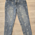 No Boundaries  Womens Heart Print High-Rise Straight Junior 11 Raw Hem Jeans Photo 0