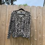 Talbots medium Black‎ Cream Floral Shimmer Gold Women’s Cardigan Sweater Photo 1