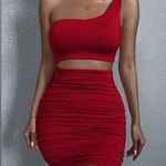 SheIn Burgundy One Shoulder Ruched Cocktail Dress Photo 0