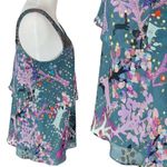 Tibi  New York Silk Metallic Gold Teal Rabbit Woodland Forest Sleeveless Blouse 2 Photo 7