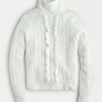 J.Crew Sz M Pearl‎ Ruffle Front Cable Knit Turtleneck Wool Stretch Sweater Top White Size M Photo 0