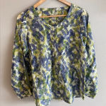 J. JILL Floral Print Cotton and Silk‎ Blouse Size Small Petite Green/Blue Blue Photo 0