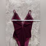 Forever 21  Vintage Velvet Wine Lace Plunge Neck One Piece Tank Top Bodysuit Sz S Photo 4