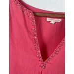 Eileen Fisher Women's XL Pink Coral Irish Linen V Neck Sequin Embellished Top Photo 3