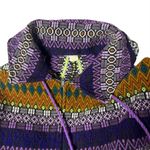 VINTAGE Poncho Full Zip Arm Holes Collar Purple Print Fringe Pom Poms One Size Size undefined Photo 8