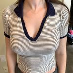 Brandy Melville Navy Striped Collard Shirt Photo 0