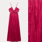 ZARA  Raspberry Satin Wrinkle Effect Cut Out Midi
Dress NWT Photo 13