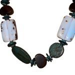 Wood & Beach Shell Long Blue & Brown Women’s Vintage statement Necklace Black Photo 1
