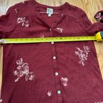 Anthropologie Fig & Flower Top Women Size Medium Maroon Embroidered Tunic Shirt Photo 3