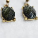 Vintage Unique Dark Glitter Green Gold Tone Drop Chic Fish Hook Earrings Photo 2