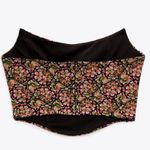 ZARA Floral Print Rayon Strapless Corset Crop Top Red Pink Green Black Size XS Photo 5