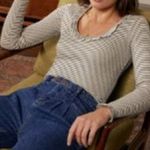 Boden Striped Scoop Rib Frill Jersey Top Size 8 White Photo 1