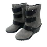Sorel  After Hours Wedge Moto Bootie Gray Suede Black Straps Sz 6 Gorpcore Chic Photo 1