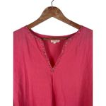 Eileen Fisher Women's XL Pink Coral Irish Linen V Neck Sequin Embellished Top Photo 2