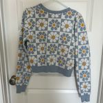 Justify White and Blue Daisy Checkered Pattern Medium Halter Crop Top with Matching Sweater Photo 1