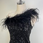 Amanda Uprichard Kieran Dress Sequin Black Mini Ostrich Feathers Photo 3