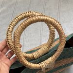 Handmade  Paper Straw Green and Tan Striped Tote Photo 5