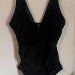 Black One Piece Swimsuit V Neck Tummy Control Ruched Size Small NWOT Photo 0
