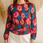 ZARA Draped Floral Print Long Sleeve Cropped Top Photo 7