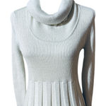 Calvin Klein Knit Ribbed Sweater Dress Cream Sparkle Cowl Size M Photo 0