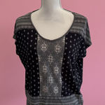 Lucky Brand Black White Cap Sleeve Top Size Large Photo 0