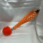 Handmade  Orange and White Polka Dot Wristlet Keychain with Orange Pompom Photo 2