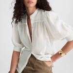 Madewell Embroidered Puff-Sleeve Band-Collar Shirt White Blouse Top NWT Size 14 Photo 0
