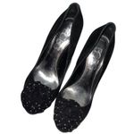 BCBG Paris Black Studded Rose Applique Stiletto Heels Size 6 Photo 0