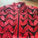 ECHT  Leder Vtg Red Leather cutout Leaves on Netting Jacket Sz M Medium Blazer Photo 5