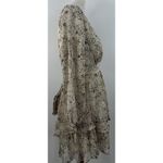 Japna  Beige Floral Metallic Ruffle Tiered Long Sleeve V-Neck Mini Dress Size M Photo 2
