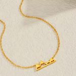 Boutique NEW Yellow Gold Plated Snowy Mountain Bar‎ Pendant Necklace, 16-18” Photo 11