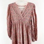 Max Studio Long Sleeve V Neck Printed Midi Dress Maroon Red Small Photo 3