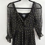 Angie  Women's Twist Front Keyhole Long Sleeve Swiss dot black Dress size small Photo 4