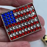 Boutique American Flag red white blue rhinestone brooch Photo 2